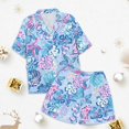 thumbnail image 4 of MIXUE Toddler Girls Outfit Sets Kids Graphic Print Short Sleeve Button Shirts With Shorts 2 Piece Pajamas Holiday Wear,Blue,2-3 Years, 4 of 4