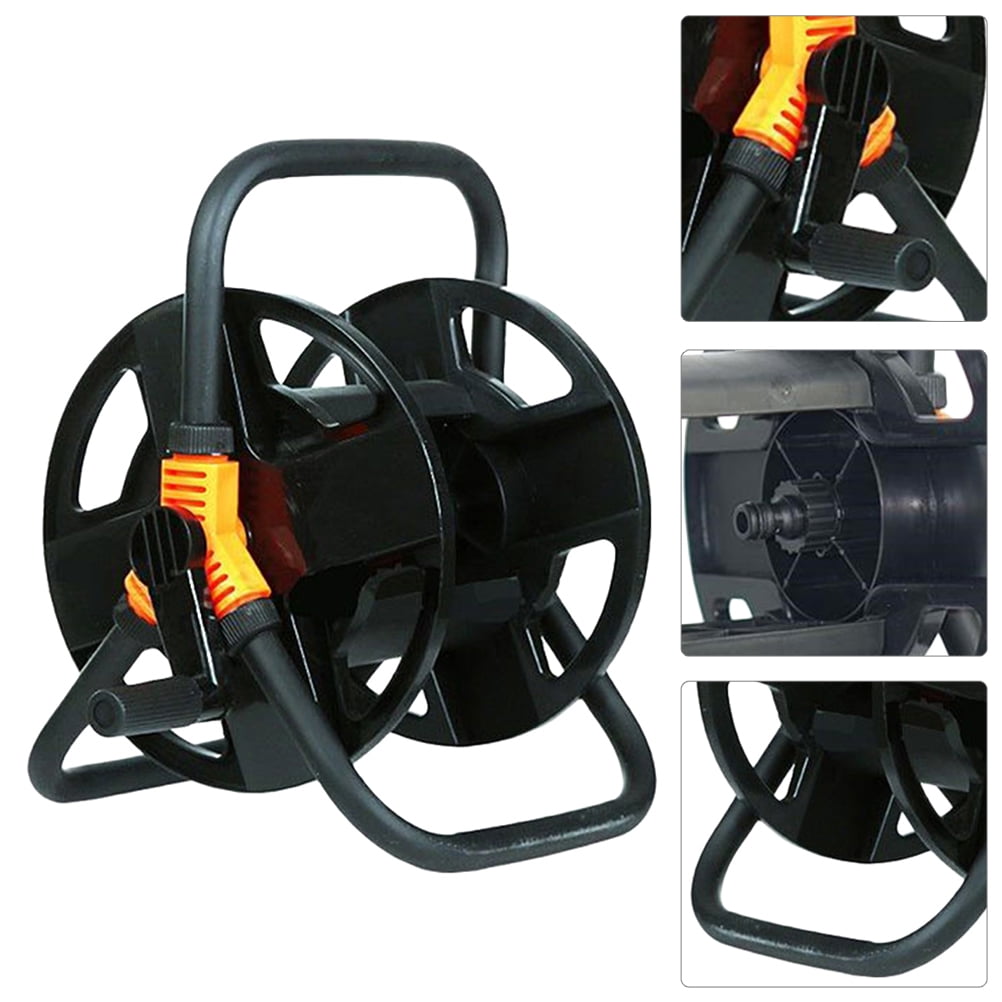 Raindrops Black Metal Garden Hose Reel Cart with Compact Space-Saving Design and Easy Setup for Outdoor Watering