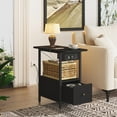 End Table with Charging Station, Narrow Side Table with Drawer and USB