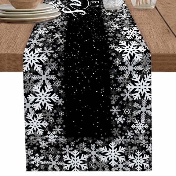 nqOlkjepod Merry Christmas Table Runner 70 Inches Long Farmhouse Dress Scarves, Winter Snowflake Xmas Aesthetic Black Dining Tablerunner for Coffee Table/Kitchen Island/Party Décor, 13" x 70"
