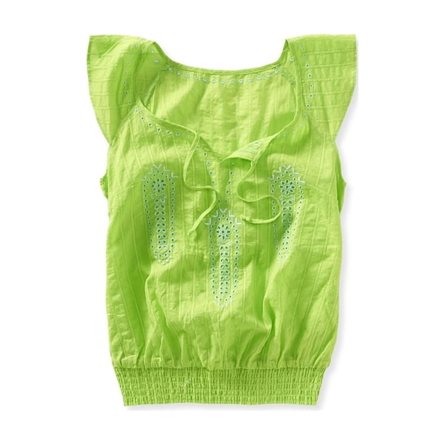 Aeropostale Blusa de punto campesina bordada brillante para mujer, verde, XS