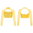 thumbnail image 5 of iiniim Girls Shiny Sequins Hollow Out Long Sleeve Crop Tops for Dance Workout Gymnastics Gold 12, 5 of 7