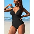 thumbnail image 2 of Asoul Scalloped One Piece Swimsuit Women Ruched Tummy Control Bathing Suit Cut Out Monokini Swimwear, 2 of 6