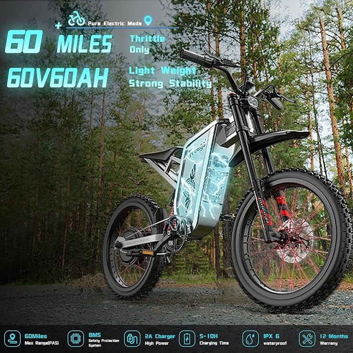 Freego X2 Pro 6000W(Peak)Electric Dirt Bike for Adult, Electric Motorcycle 60V30AH Battery,7 Speed,Max Speed 50MPH, Off Road Electric Bicycle,19x2''Full Suspension/Hydraulic Brake Half Throttle