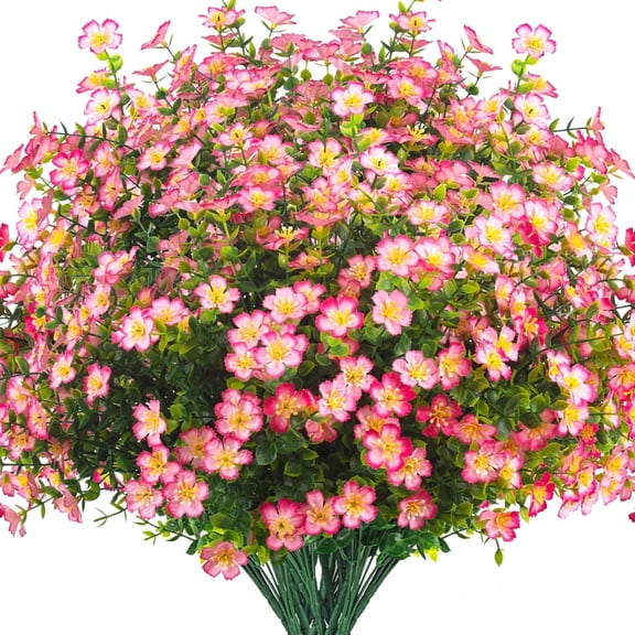 XEAZON 12 Bundles Artificial Flowers for Outdoors Decor, Artificial Fake Silk Flowers, UV Resistant Faux Plants for Wedding Indoor Outside Home DIY Garden Porch Party Decoration (Pink)