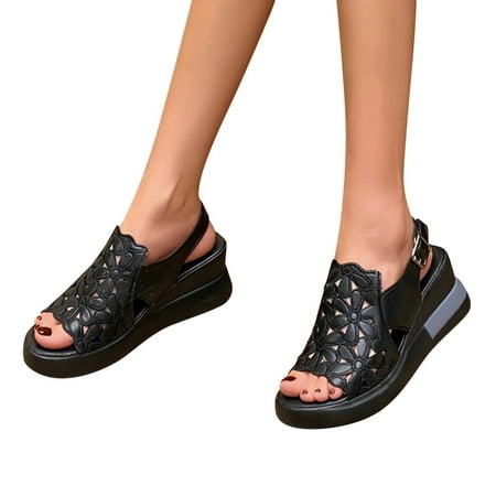 

Cathalem Espadrille Sandals Wide Width for Women Women’s Summer Platform Wedge Heel Sandals Women Sandals Size 12w with Heels Black 8