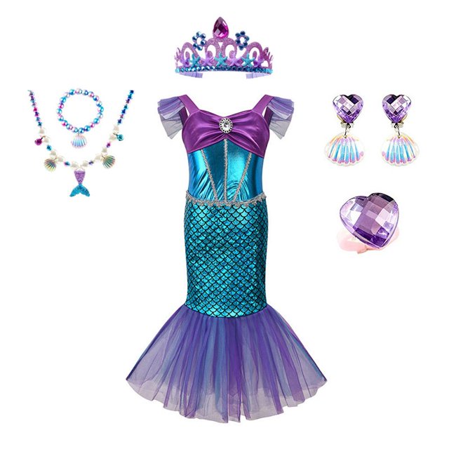 Ropa de niña de Disney, vestido de verano de princesa Sirenita Ariel, disfraz de Cosplay para niños, vestido de fiesta de cumpleaños de carnaval 2T 100CM Gao Jinjia LED