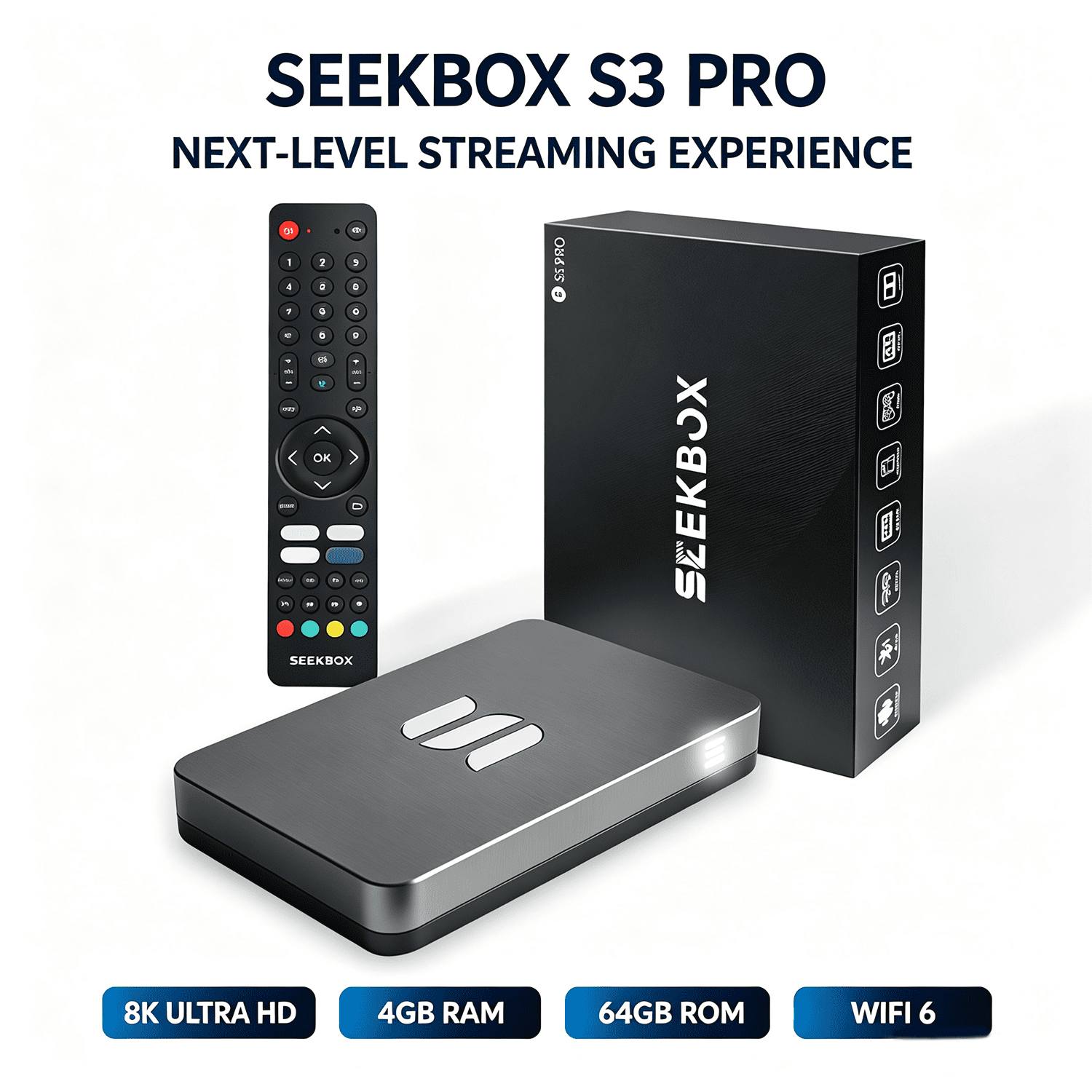Seekbox 3Pro Android 11 TV Box 4GB+64GB, 4K HDR, WiFi 6, Bluetooth 5.0 with Remote