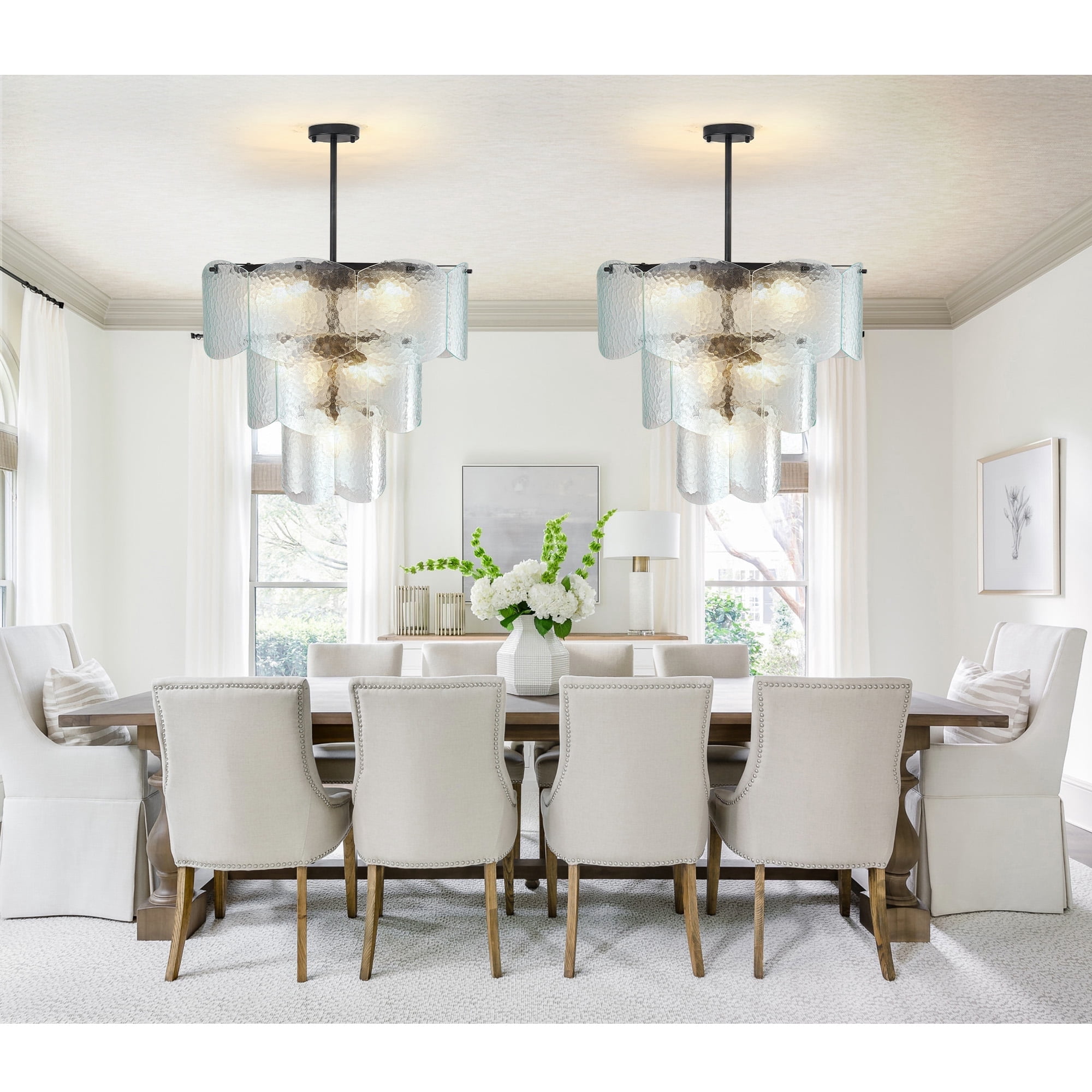 LovingAHome 8-Light Crystal Chandeliers Glass Chandelier Modern Semi Flush Mount Ceiling Light Fixtures for Living Room Bedroom Dining Foyer