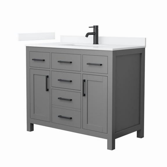 Beckett 42" Dark Gray Single Vanity & White Quartz Top (1-Hole) & Black Trim