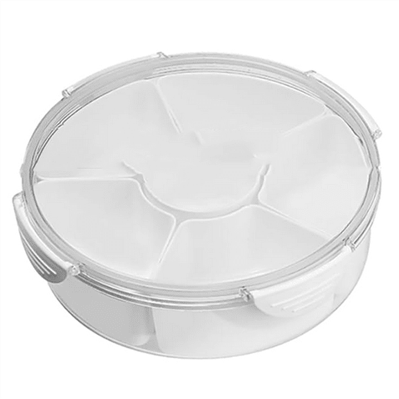 Divided Plastic Snackle Box with 6 Compartments for Serving Platter, White