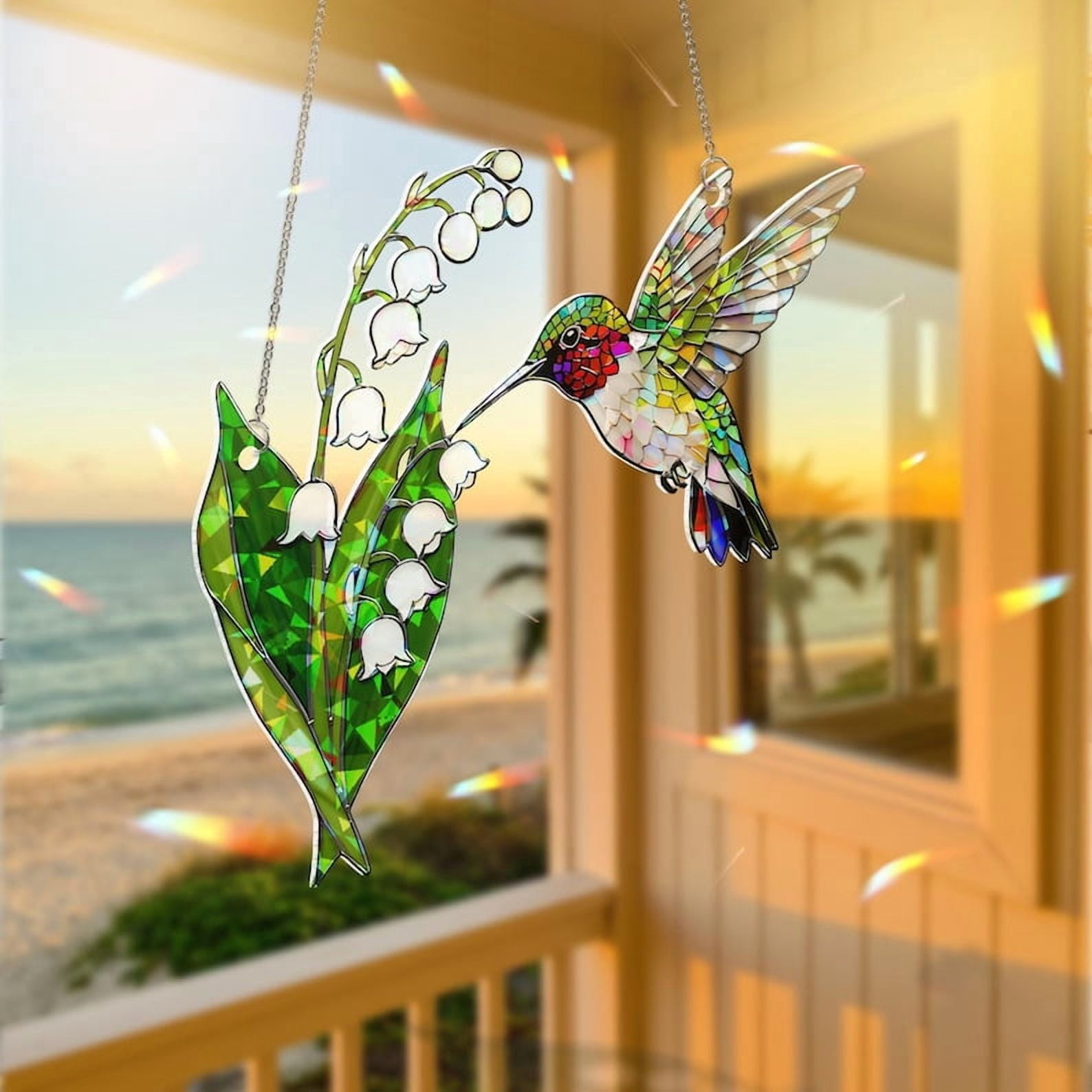 ViciArt Hummingbird Lily Suncatcher – 4" Holographic Acrylic Window Hanging, Spring Garden Decor
