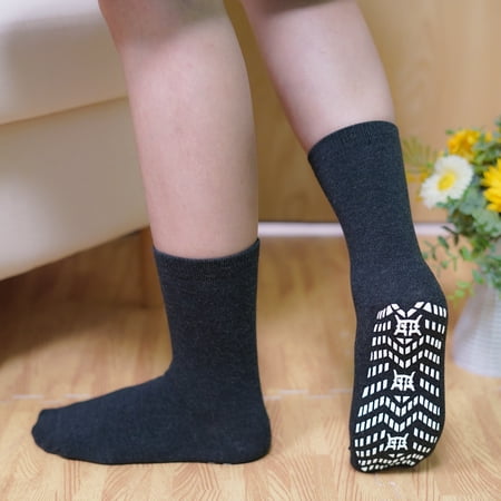 AMITOFO 5 PAIRS NON SLIP GRIP SOCKS – NON SKID SOCKS IDEAL FOR YOGA, PILATES, HOSPITAL USE – MEN & WOMEN’S CREW STICKY GRIPPER SOCKS (SIZE 13-15)