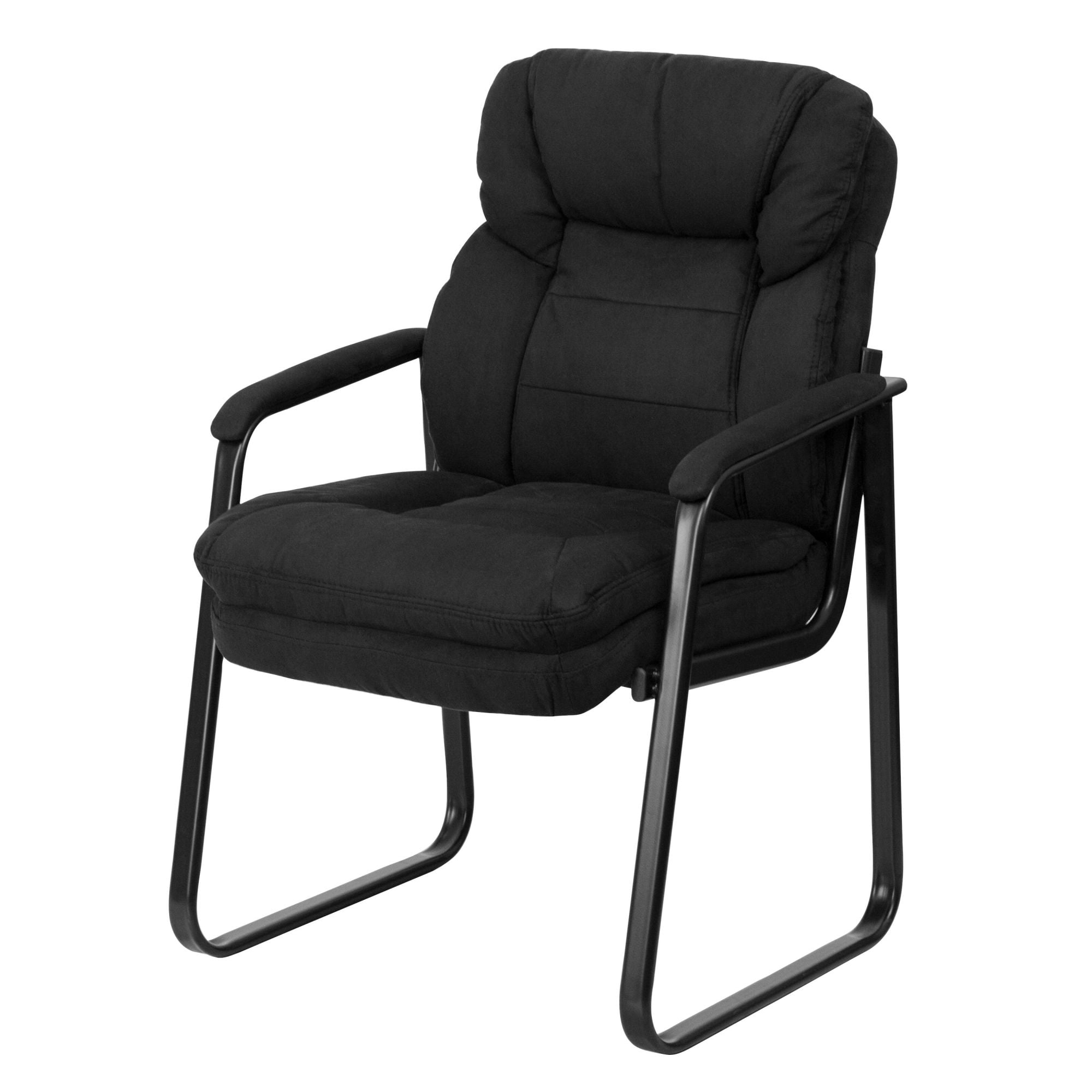 Black Flash Furniture Leather Mid Back Executive Side Chair With Sled Base 