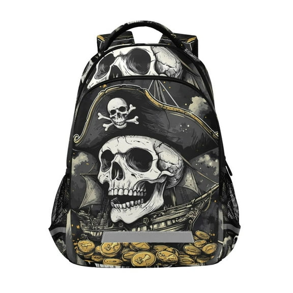 ALAZA Cool Skeleton Pirate Backpack Elementary School Bag Bookbag Travel Rucksack