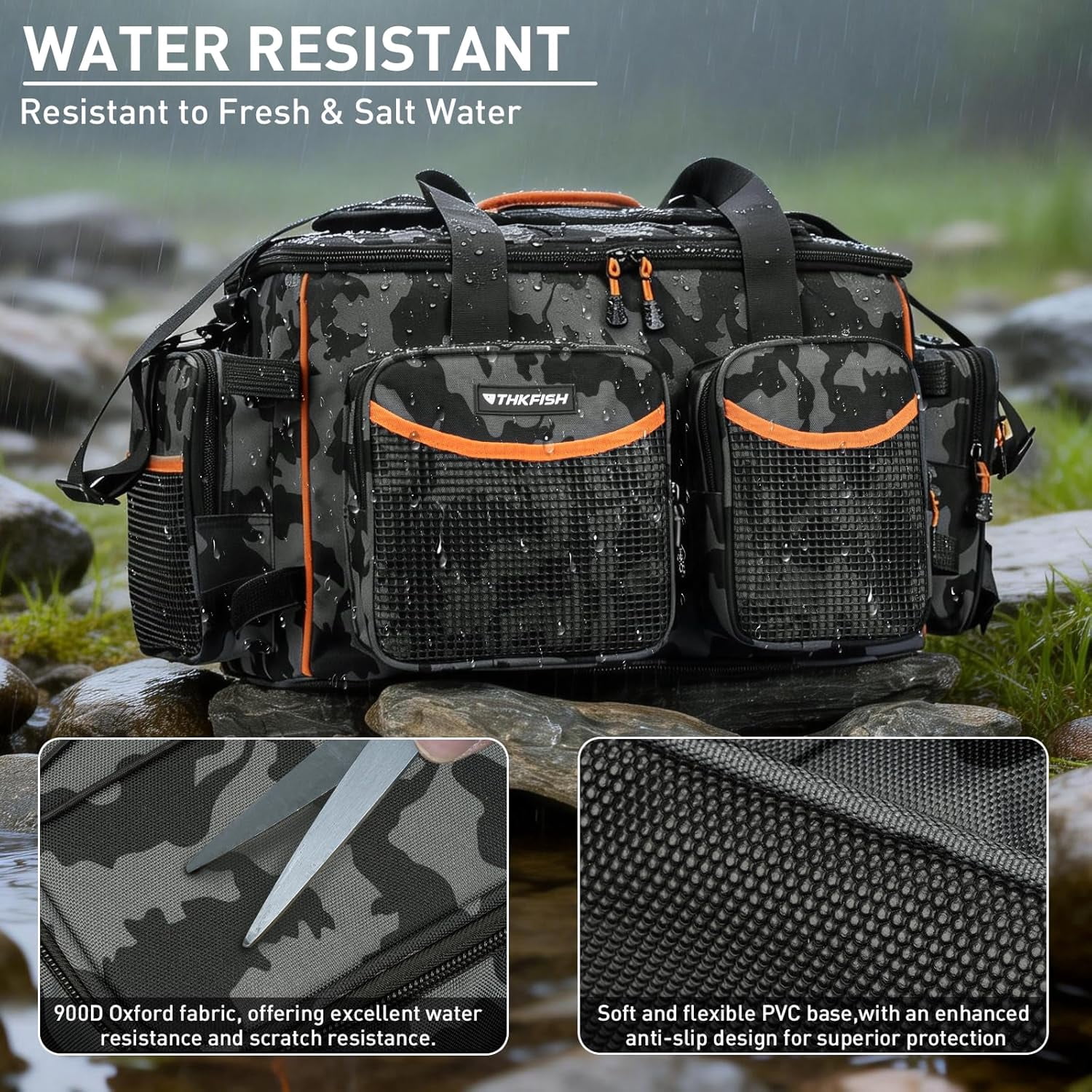 Fishing Tackle Bag for 3600/3700 Box Waterproof Soft Bottom Large Storage with Rod Holders