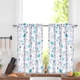 thumbnail image 3 of Teal Flower Kithchen Curtains, Teal Gray Floral Rod Pocket Window Treatment Tier Pair for Kitchen Bathroom RV Basement Laundry, Set 2, 26 Inch Wide 36 Inch Long, 3 of 6