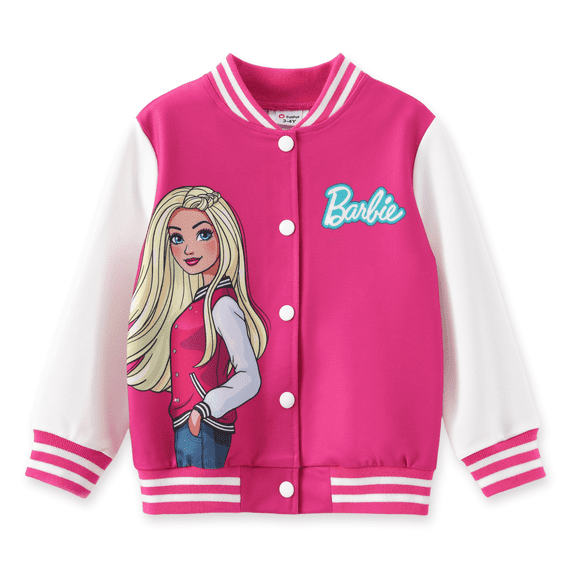 Barbie Girls Bomber Jacket Graphic and Letter Print Colorblock Lightweight Sweatshirt Varsity Jacket Gift Sizes 3-10