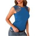 thumbnail image 1 of Pompotops Mode Femme Décontracté Slim Uni Col Rond Sexy Sans Manches Gilet Ajouré, 1 of 6