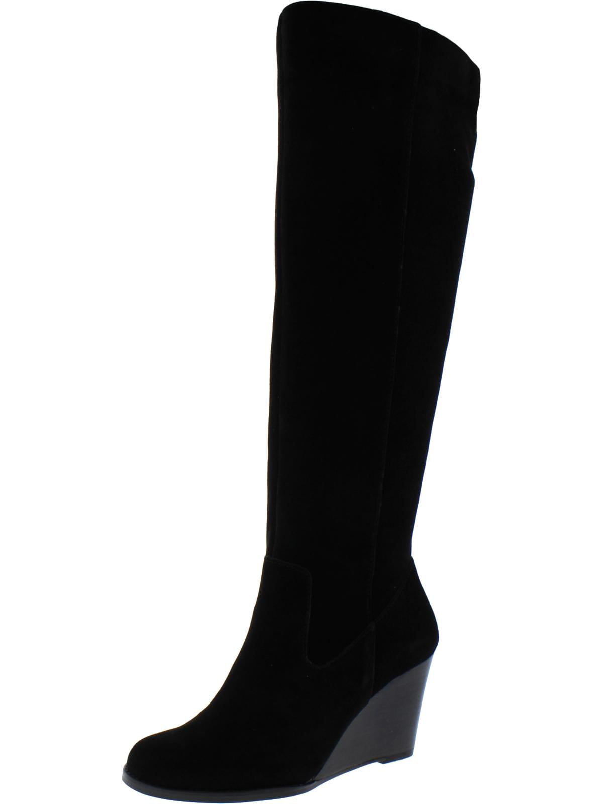 black suede wedge knee high boots