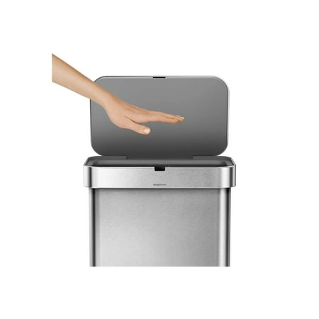 simplehuman 58 Liter Rectangular Sensor Can with Voice and Motion Control, Brushed Stainless Steel - Brushed Stainless Steel