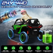 24V 2 Seater Ride on Toys UTV for Kids w/Parent Remote Control, 4WD 7AH Kids Battery Powered Vehicles, Bluetooth Spring Suspension, Storage for Gift, Green