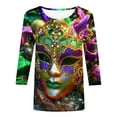 thumbnail image 5 of CONZONE Womens Mardi Gras T-Shirts 3/4 Sleeve T-Shirts for Women Trendy Graphic Soft Loose Fit 2026 Carnival Tops for Lady, 5 of 5