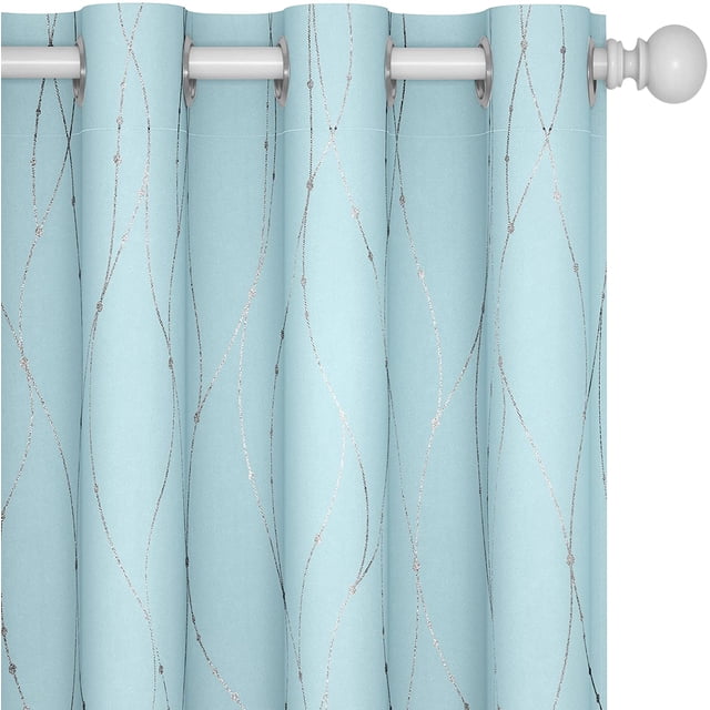 ZMLEVE Blackout Curtains for Bedroom, 72 Inch Length - Room Darkening Curtains, Window Grommet Curtains, Wave Line and Dots Pattern (52 x 72 Inch, Sky Blue, Set of 2)