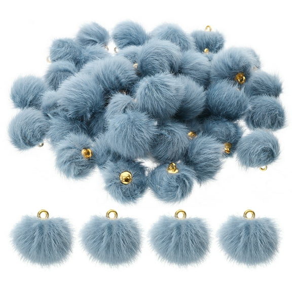 100pcs Pom Poms Charm, Pom Pom Charm Craft Pom Poms Pendants Balls Small Fluffy Tassel Bulk for Crafts, Blue