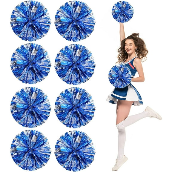 Cheer pom pom, 8 PCS Cheerleading Pom Poms, Premium Metallic Pom Poms Set Cheering Hand Flowers Handle Dance Pom Poms Cheering Squad Pompoms for Football Basketball Cheers
