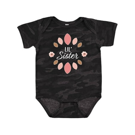 

Inktastic Lil Sister with Pink Flowers Gift Baby Girl Bodysuit