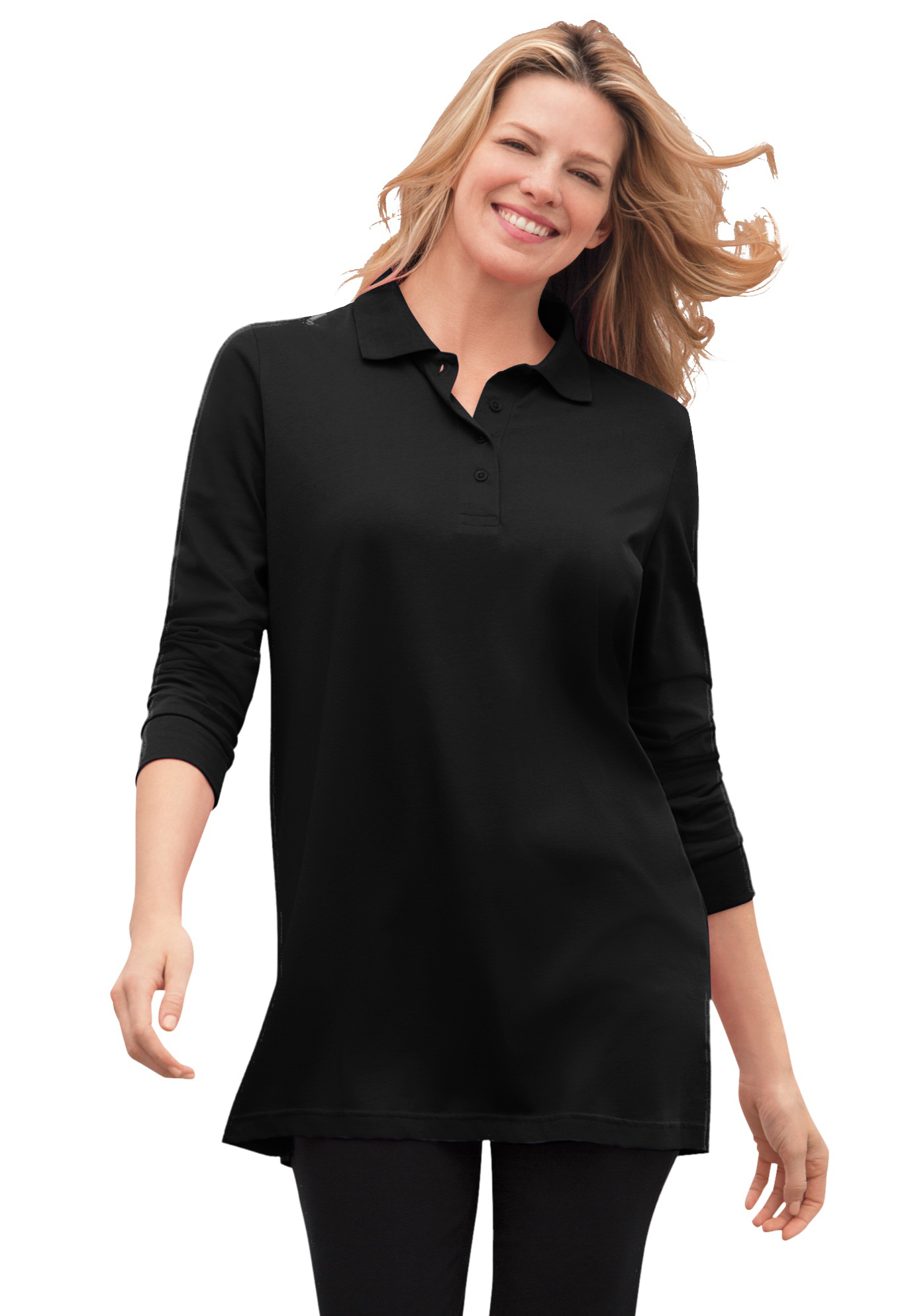 Woman Within Plus Size Long-Sleeve Polo Shirt photo 1