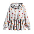 thumbnail image 6 of Xdegoge Womens Fall Pumpkin Print Hooded Sweatshirts Long Sleeve Babydoll Peplum Pullover Ruffle Hem Graphic Tops Casual Thanksgiving Clothes, 6 of 7
