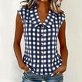 thumbnail image 2 of MaFYtyTPR Womens Casual Plaid Sleeveless Tops Fashion Button Down Shirt Summer Lapel Collar Blouse for Daily Wear Z-Navy M, 2 of 5