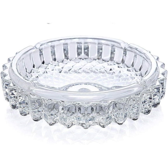 Crystal Cigar and Cigarette Heavy Glass Tabletop Ashtray, Round Tabletop, Glass Ash Tray