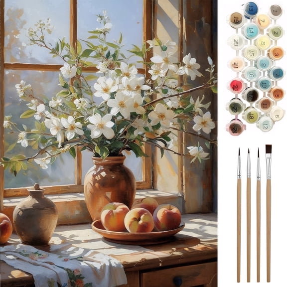 Oziral Paint by Numbers Kit for Adults and Beginners, DIY Acrylic Painting Kit Arts and Crafts for Home Decor, 16x20 inch Canvas White Flowers Design