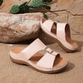 thumbnail image 6 of Womens Wedge Sandals Leather Comfortable Slip on Slides Open Toe Casual Arch Support Platform ladies Sandal Chunky Shoes Beige 9(42), 6 of 9