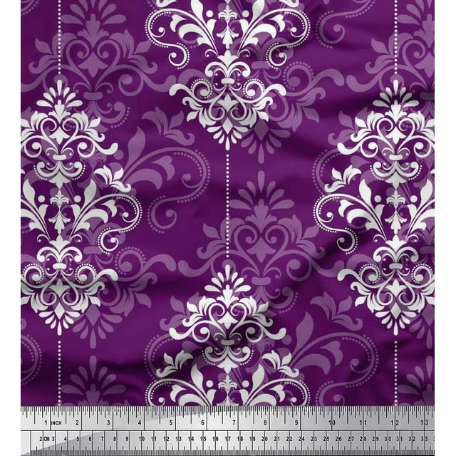 Soimoi Viscose Chiffon Fabric Filigree Damask Printed Fabric 1 Yard 42 Inch Wide