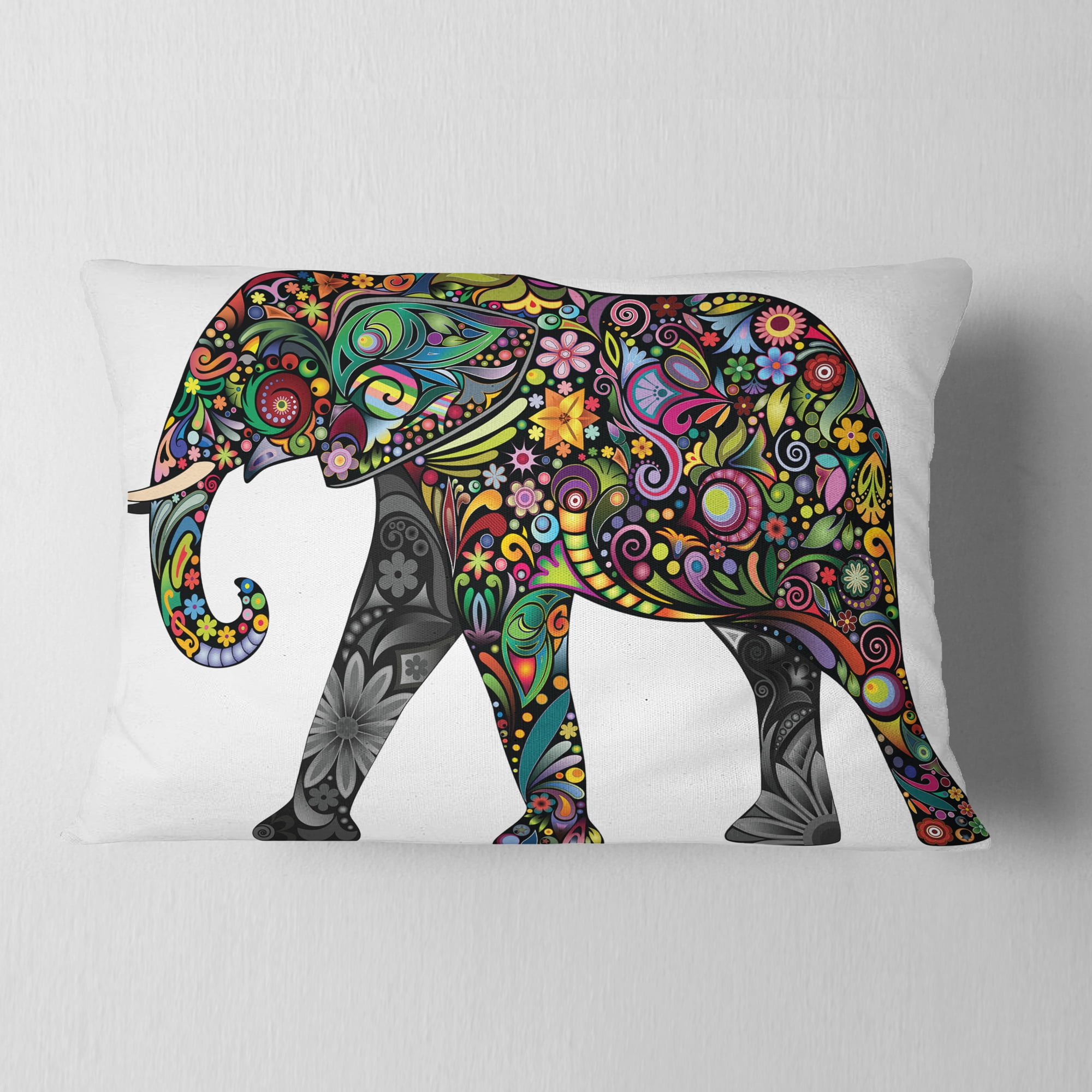 Designart Floral Cheerful Elephant - Animal Throw Pillow - 12x20