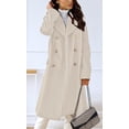 thumbnail image 3 of sicmoss Women's White Double Breasted Wool Overcoat, Lapel Long Winter with Pockets, 3 of 8