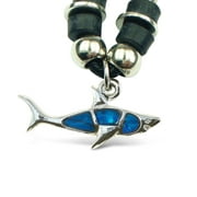 PUZZLED Aqua79 Blue and Silver Shark Necklace - Shark Jewelry Bohemian Pendant Necklace For Women and Men, Zinc Alloy and Natural New Zealand Abalone Jewelry Paua Shell Necklace Pendant - 18 Inches Long