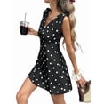 thumbnail image 2 of Women's Polka Dot V-Neck Shoulder Detail Sleeveless Mini Dress Black S, 2 of 10