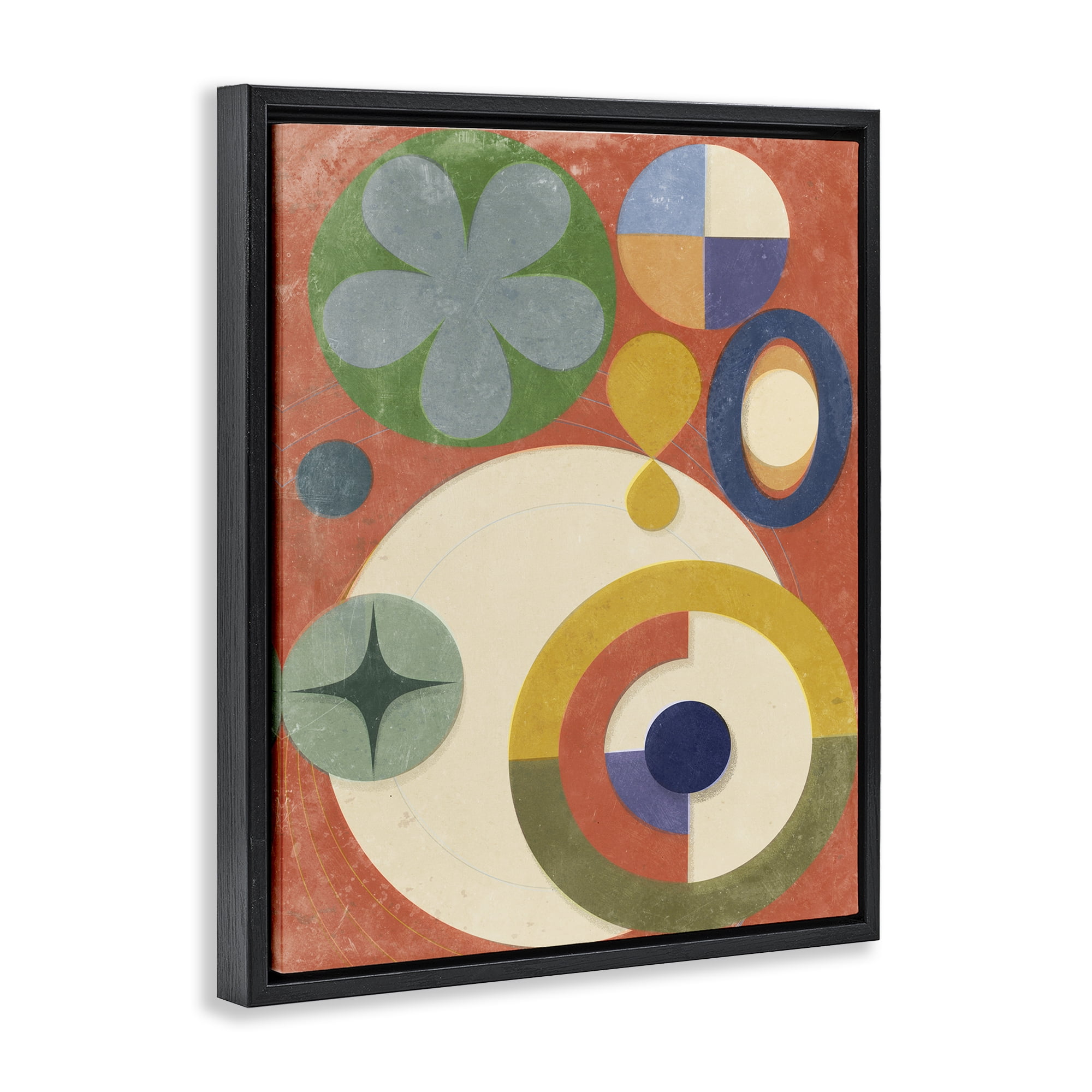 Stupell Industries Retro Overlapping Shapes Abstract Painting Black Floater Framed Canvas Art Print Wall Art, 25 x 31