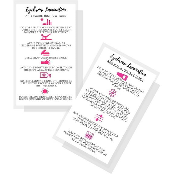 Eyebrow Lamination Aftercare Instruction Cards  Physical Printed 2 x 3.5 inches Business Card Size  Starter Lift Kit with Tint at home diy aftercare supplies  White with Icons Design