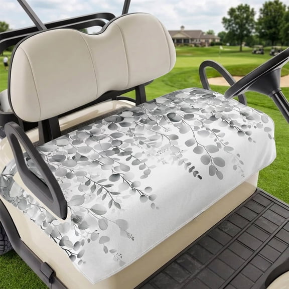 Golf Cart Seat Covers for 2 Seater,Eucalyptus Grey Microfiber Cart Seat Towel Blanket,Farmhouse Leaves Summer Spring Leaf Absorbent Breathable Non Slip Bench Seats Protector for Golf Course 51"x31"