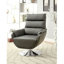 Furniture Of America Kulm Grey Leatherette With Chrome Base Swivel Accent Chair