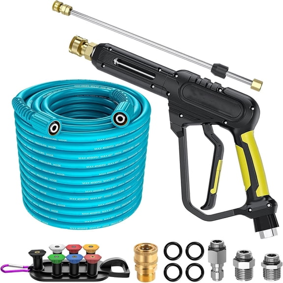 POHIR 3600psi Pressure Washer Gun & 50ft Hose, 15 in Extension Wand, 3/8 inch QC Fitting, Nozzle Tips, Replacement Cleaning Accessories