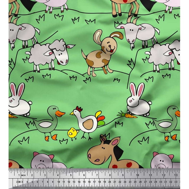 Soimoi Polyester Crepe Fabric Bird & Animals Cartoon Printed Craft Fabric by The Yard 52 Inch Wide
