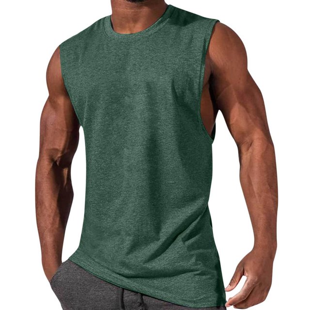 Camisetas sin mangas para hombre, cuello redondo, lisas, holgadas, camisetas deportivas para entrenamiento, camisetas sin mangas para correr, color verde