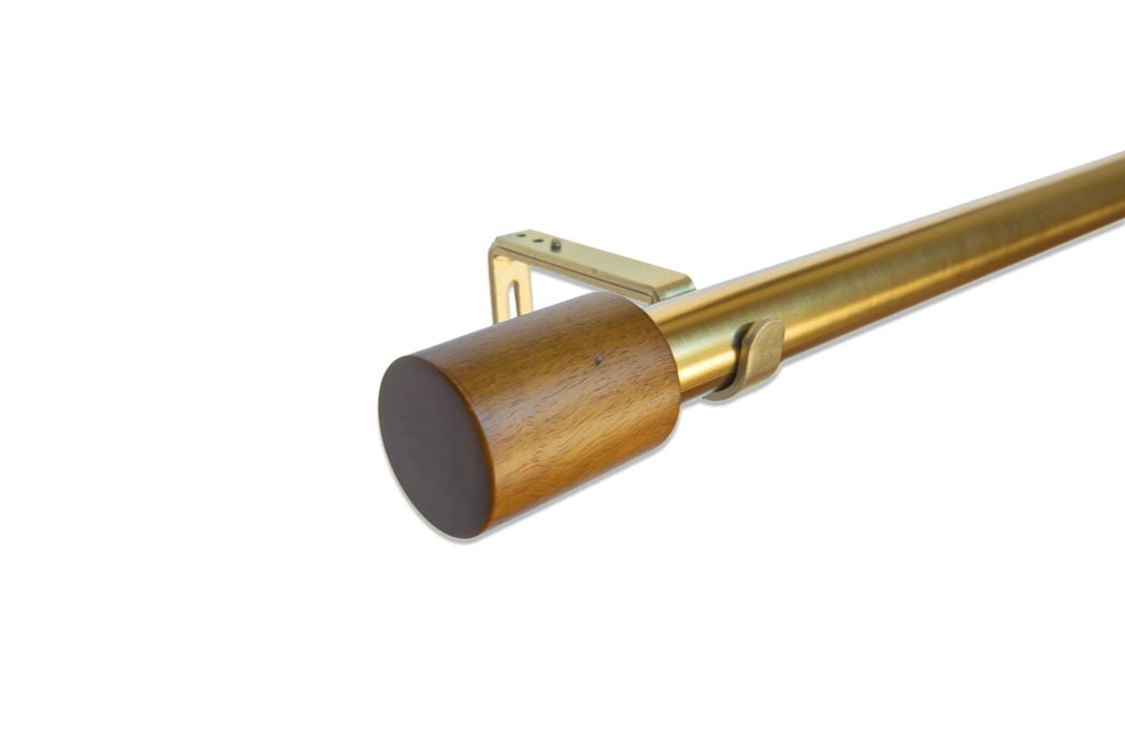Linen Avenue Wood Cylinder Single Window Curtain Rod Set, 66 to 120-inch, Brass